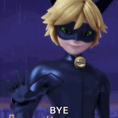 A Cartoon Cat Noir Says Bye With His Hand Outstretched GIF