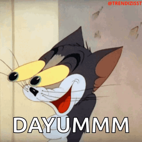 A Cartoon Cat Says Dayummm In Front Of A Door GIF