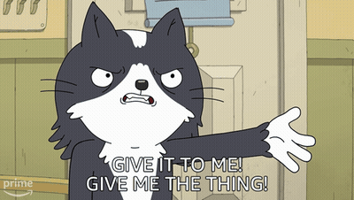 A Cartoon Cat Says Give It To Me GIF