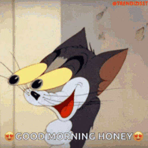 A Cartoon Cat Says Good Morning Honey With Its Mouth Open GIF