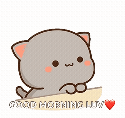 A Cartoon Cat Says Good Morning Luv With A Heart In The Background GIF