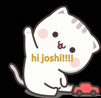 A Cartoon Cat Says Hi Joshi With A Red Car In The Background GIF
