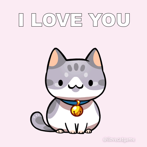 A Cartoon Cat Says I Love You With A Pink Heart GIF