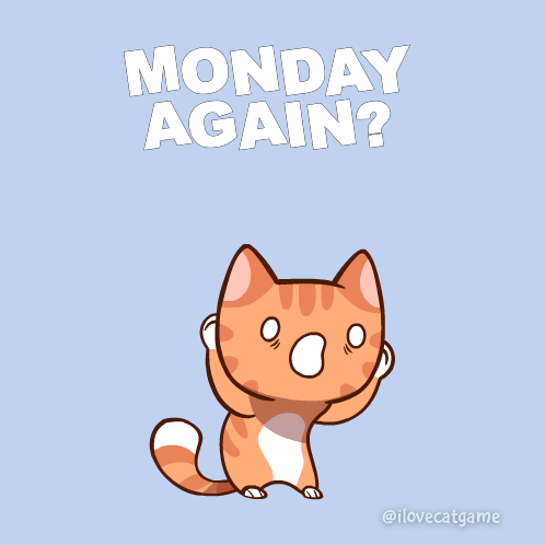 A Cartoon Cat Says Monday Again With A Surprised Look On Its Face GIF
