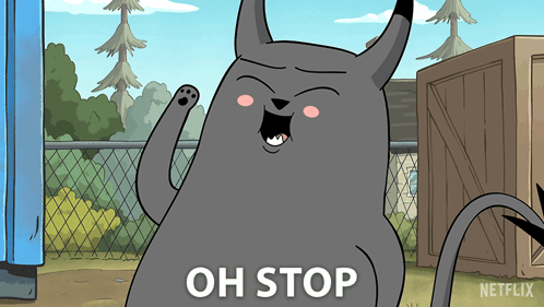 A Cartoon Cat Says " Oh Stop " In Front Of A Wooden Box GIF