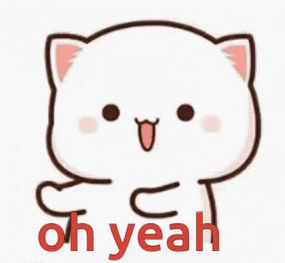 A Cartoon Cat Says Oh Yeah In Red Letters On A White Background GIF
