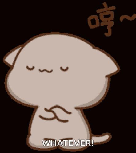 A Cartoon Cat Says " Whatever " In A Dark Background GIF