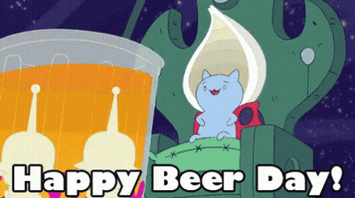 A Cartoon Cat Sits On A Throne Next To A Glass Of Beer With The Words Happy Beer Day Below It GIF