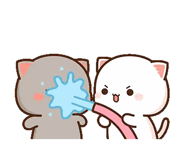 A Cartoon Cat Spraying Water At Another Cat Sticker