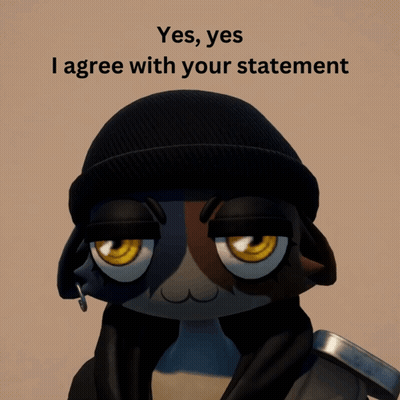 A Cartoon Cat Wearing A Black Beanie And A Black Jacket Says Yes Yes I Agree With Your Statement GIF