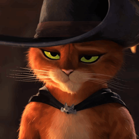 A Cartoon Cat Wearing A Black Hat And A Black Scarf Says " Eh " GIF