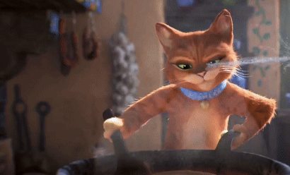 A Cartoon Cat Wearing A Blue Collar Is Standing In Front Of A Pan GIF