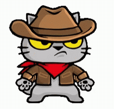 A Cartoon Cat Wearing A Cowboy Hat And A Red Scarf GIF