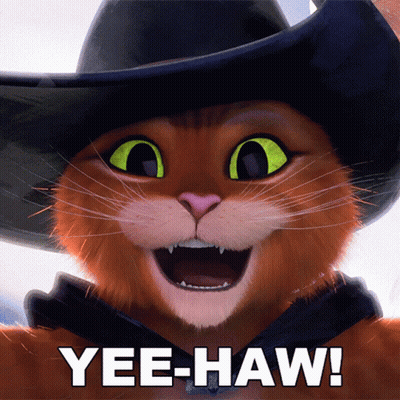 A Cartoon Cat Wearing A Cowboy Hat With The Caption Yee-Haw GIF