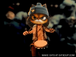 A Cartoon Cat Wearing A Hat Is Playing A Drum And Says Make Gifs At Gifsoup.com On The Bottom GIF