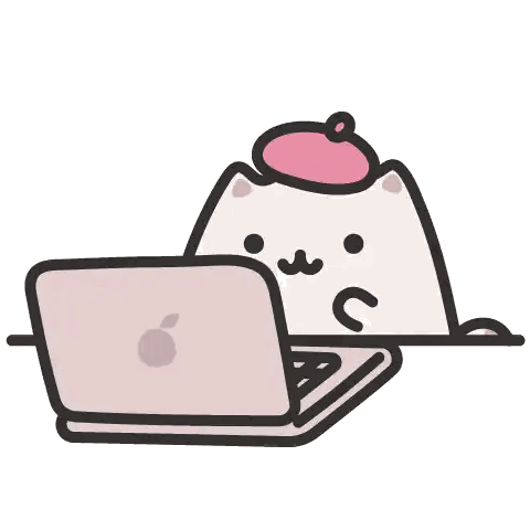 A Cartoon Cat Wearing A Pink Hat Is Using A Laptop Sticker