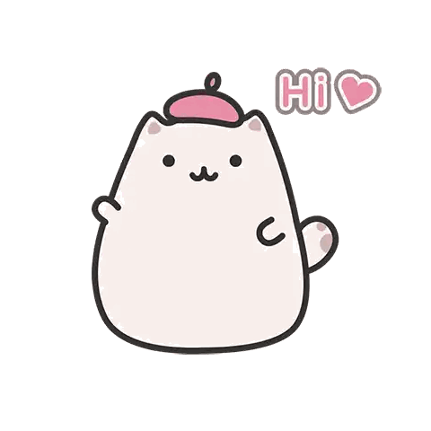 A Cartoon Cat Wearing A Pink Hat Says Hi And Has A Heart Next To It Sticker
