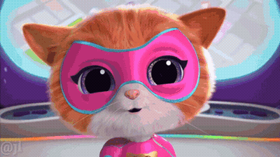 A Cartoon Cat Wearing A Pink Mask And A Superhero Costume GIF