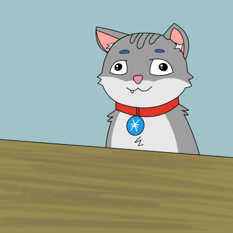 A Cartoon Cat Wearing A Red Collar And A Blue Star Pendant GIF