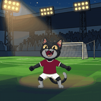 A Cartoon Cat Wearing A Red Shirt And Shorts Is Standing On A Soccer Field GIF