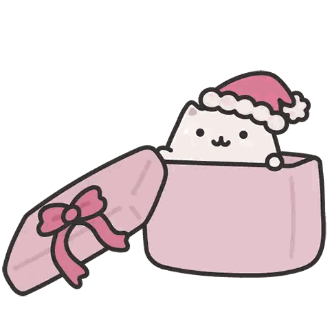 A Cartoon Cat Wearing A Santa Hat Is Peeking Out Of A Pink Gift Box Sticker