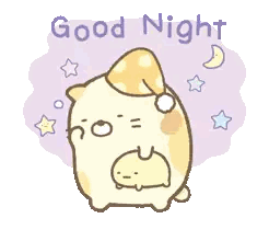 A Cartoon Cat Wearing A Sleep Cap Says Good Night . Sticker