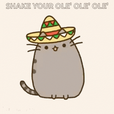 A Cartoon Cat Wearing A Sombrero With The Words `` Shake Your Ole Ole Ole '' Written Below It . GIF