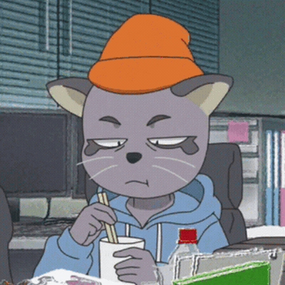 A Cartoon Cat Wearing An Orange Hat And A Blue Sweatshirt GIF