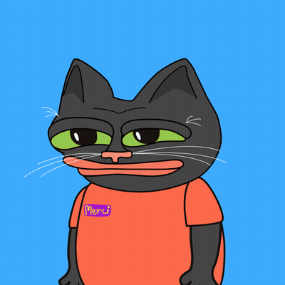 A Cartoon Cat Wearing An Orange Shirt That Says Merci On It GIF