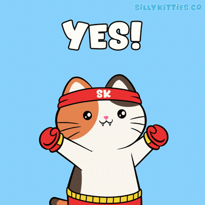A Cartoon Cat Wearing Boxing Gloves And A Headband That Says Yes GIF