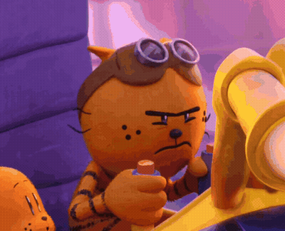 A Cartoon Cat Wearing Goggles And Holding A Bottle GIF
