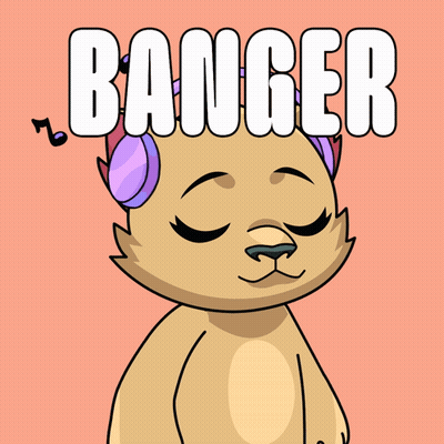 A Cartoon Cat Wearing Headphones With Banger Written On The Bottom GIF