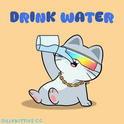 A Cartoon Cat Wearing Sunglasses And A Chain Drinking Water GIF