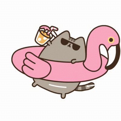 A Cartoon Cat Wearing Sunglasses And A Flamingo Float GIF