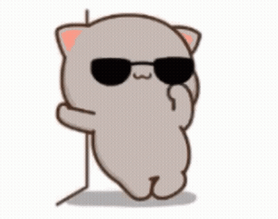 A Cartoon Cat Wearing Sunglasses And Standing Next To A Wall . GIF
