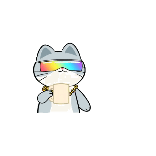 A Cartoon Cat Wearing Sunglasses Is Holding A Mug Sticker