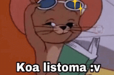 A Cartoon Cat Wearing Sunglasses Is Reading A Book And Says Koa Listoma : V GIF