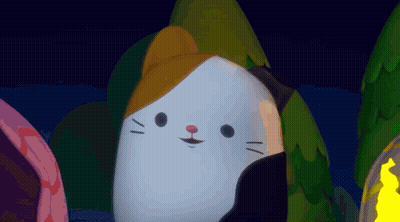 A Cartoon Cat With A Black Tail Is Standing In The Dark GIF