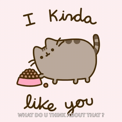 A Cartoon Cat With A Bowl Of Food Says I Kinda Like You What Do U Think About That ? GIF
