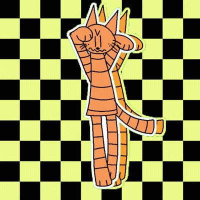 A Cartoon Cat With A Crown On Its Head Is Standing On A Pink And Black Checkered Background . GIF
