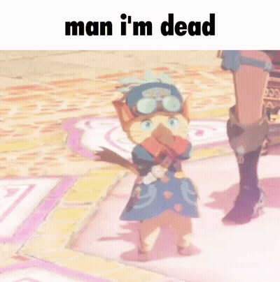 A Cartoon Cat With A Hat And Goggles Is Standing Next To A Man Who Says Man I 'M Dead .. GIF