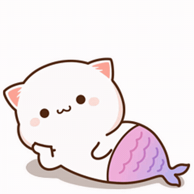 A Cartoon Cat With A Mermaid Tail Is Laying Down On The Ground . GIF