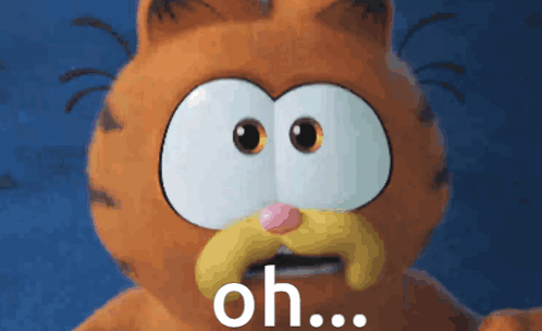A Cartoon Cat With A Mustache Says " Oh " In White Letters GIF