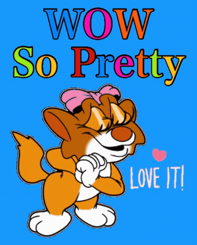 A Cartoon Cat With A Pink Bow And The Words Wow So Pretty GIF