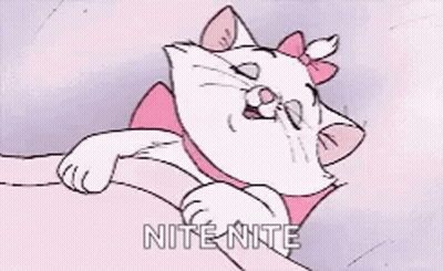 A Cartoon Cat With A Pink Bow On Its Head Is Yawning And Saying `` Nite Nite '' . GIF