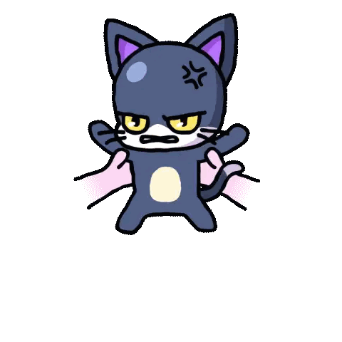 A Cartoon Cat With A Purple Ear And Yellow Eyes Sticker