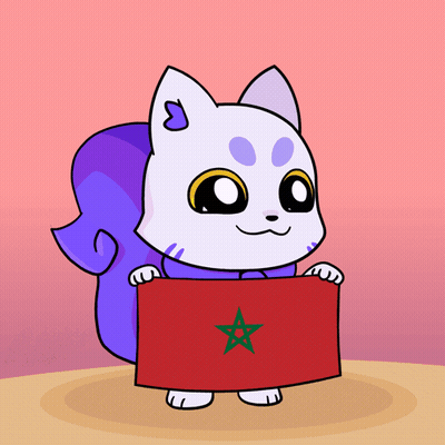 A Cartoon Cat With A Purple Tail Is Holding A Red Flag With A Green Star On It GIF