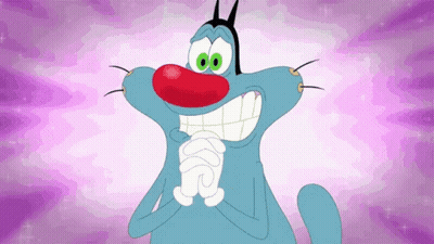 A Cartoon Cat With A Red Nose And Big Teeth GIF