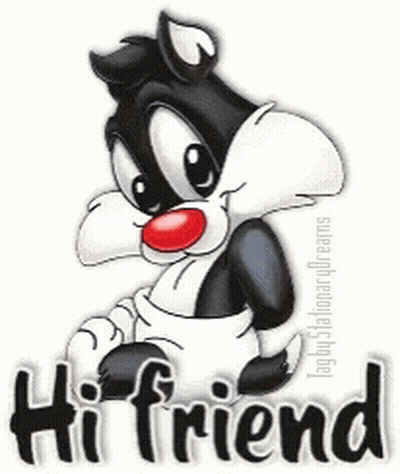 A Cartoon Cat With A Red Nose Is Sitting Next To The Words Hi Friend GIF