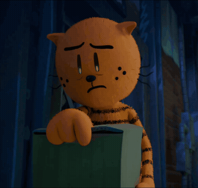A Cartoon Cat With A Sad Look On His Face Is Holding A Box GIF